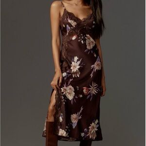 Anthropologie Hutch Satin Midi Dark Slip Dress